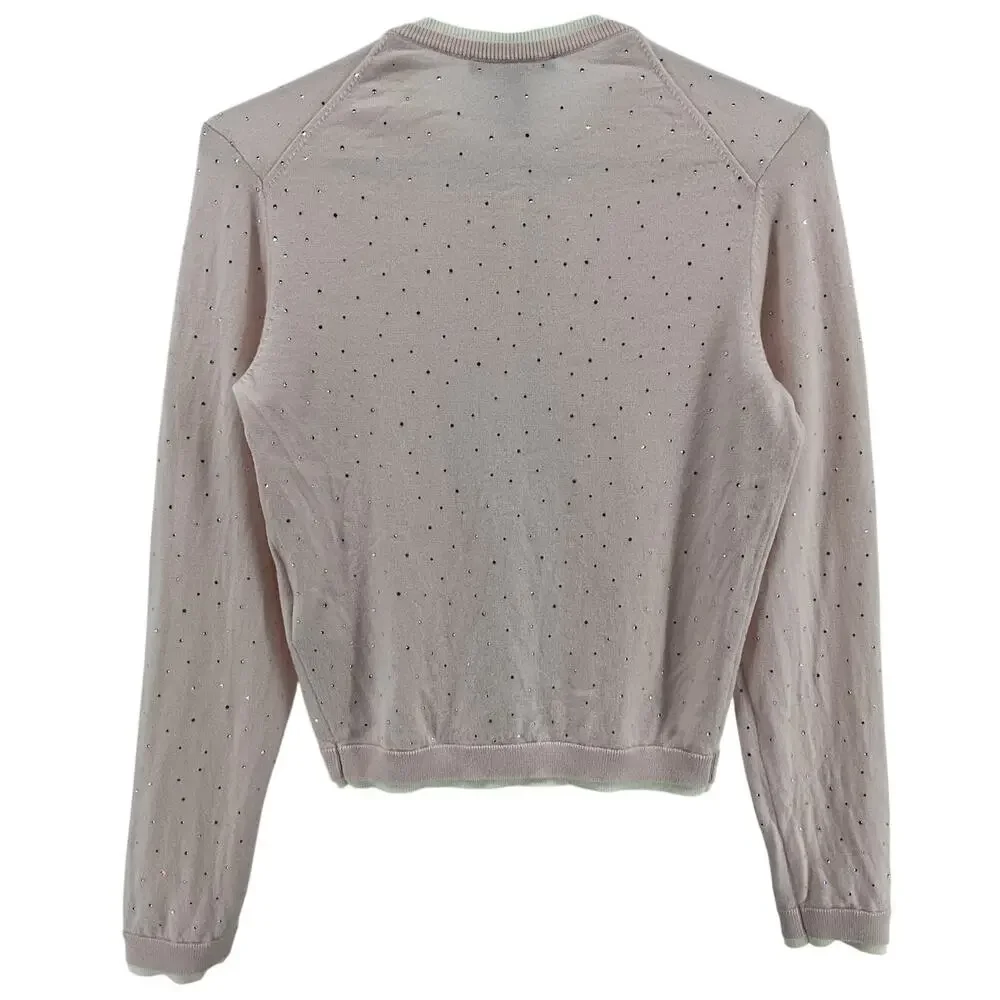 Maje Embellished Pink Rhinestone Button Front Cardigan Size M - Picture 3 of 6